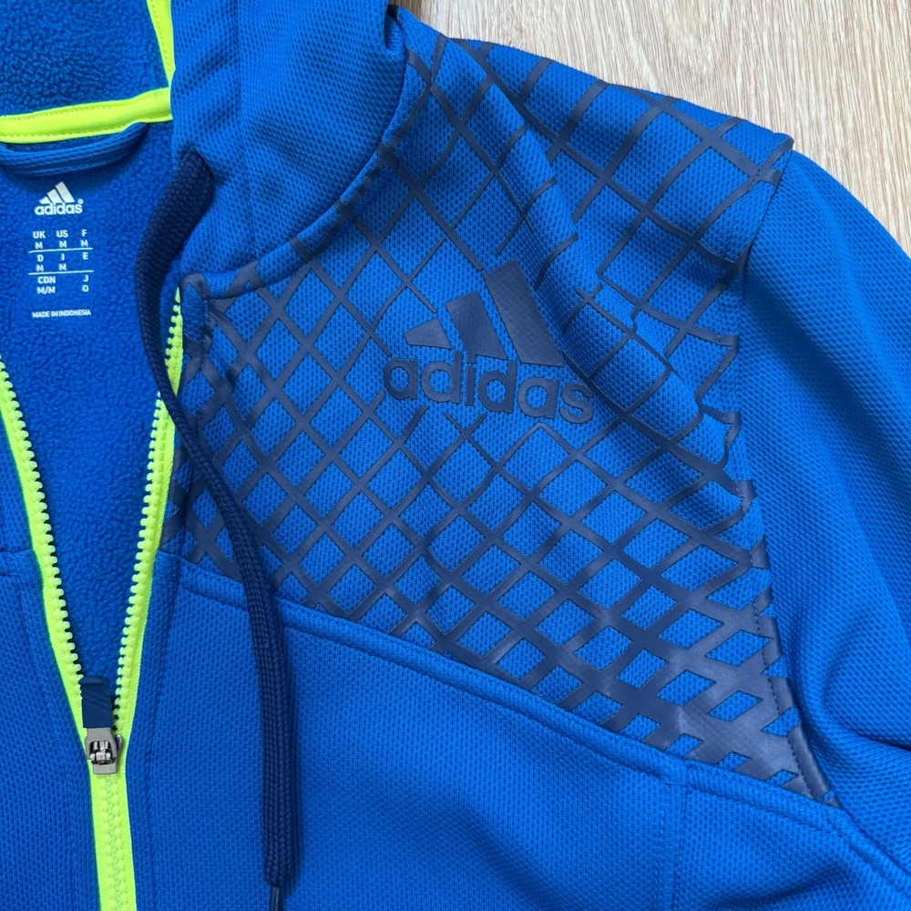 Adidas Blue/Lime Green Zip Up Hoodie Long Sleeve Men's Size‎ Medium - Picture 3 of 4